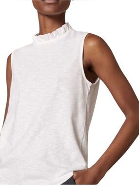 ME+EM White Cotton Slub Frill Neck Sleeveless Layering Top Size 12 Zip Back